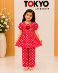 Girls Red Polka Dot Short Sleeve Jumpsuit