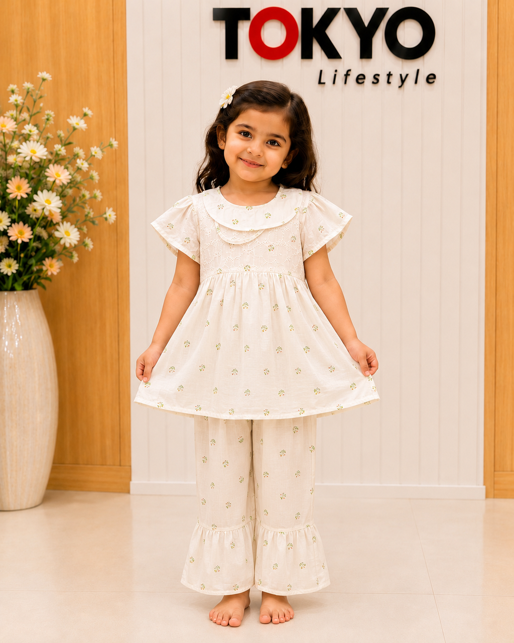 Baby Girls Floral Peplum Top & Bell Bottom Pant Set 1405
