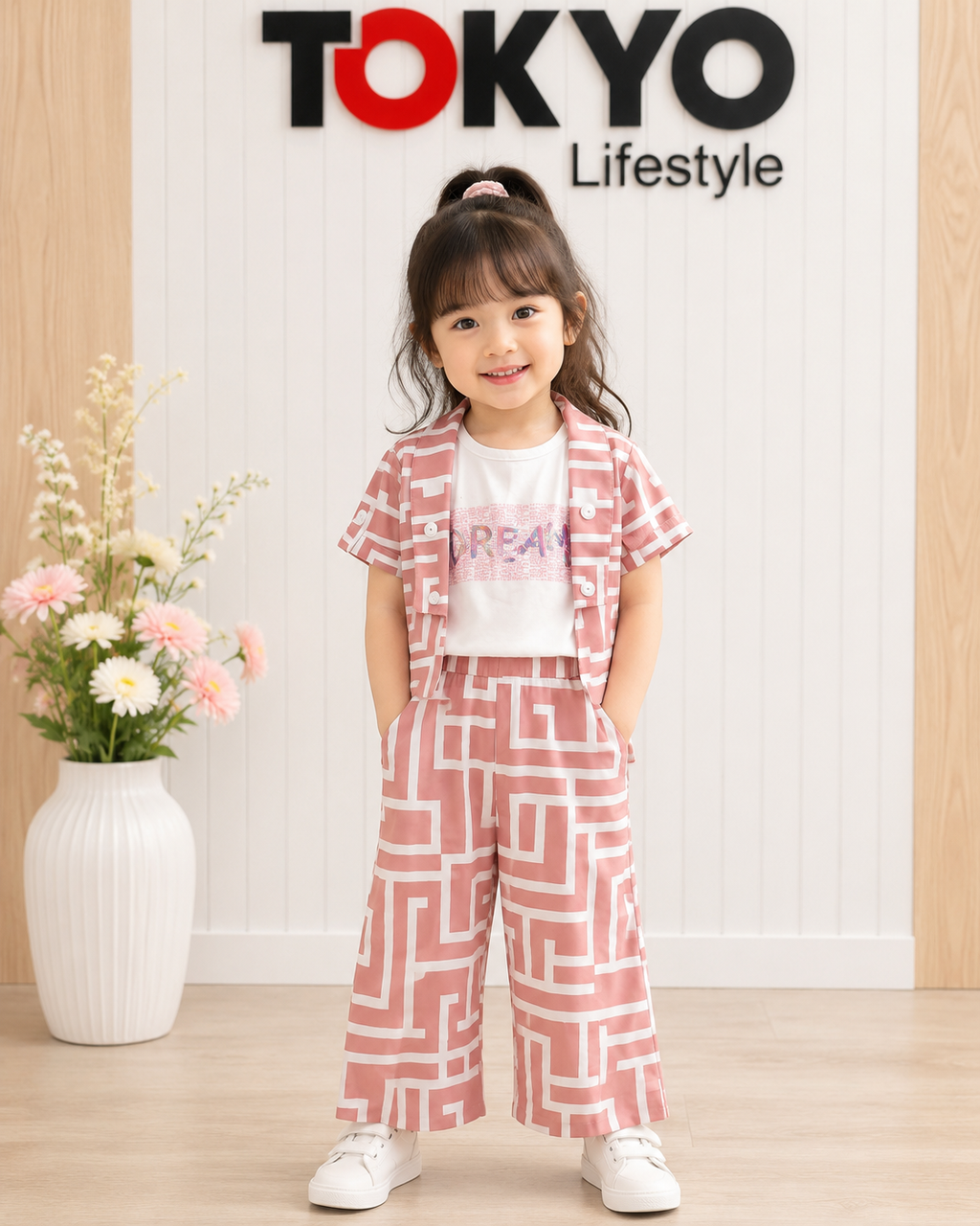 Kids Geometric Print Shirt & Pant Co-Ord Set 163