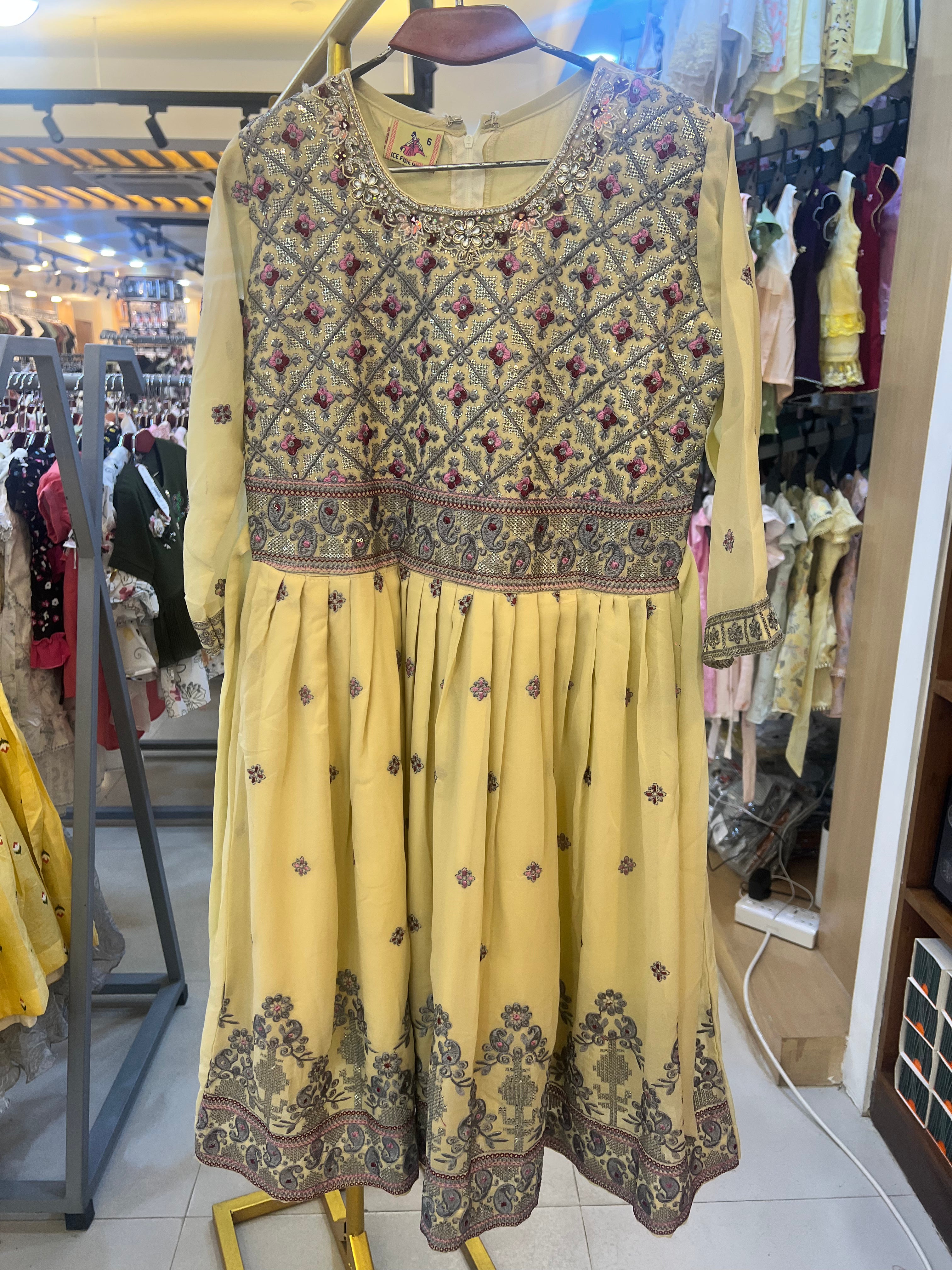 Luxury Girls Embroidered Three Piece Set–Pastel Lemon|GF01