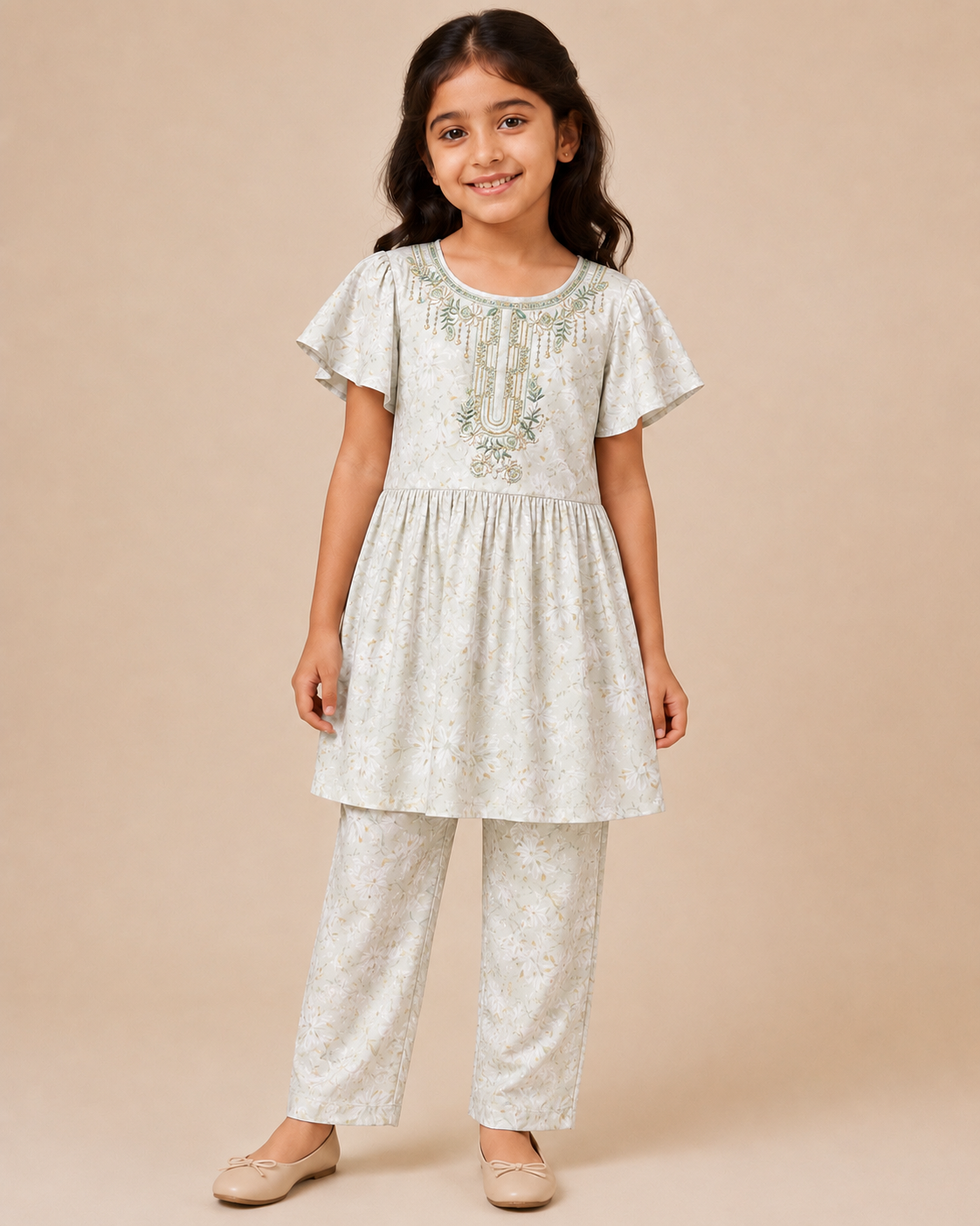 Girls Floral Printed Frock Dress Set with Matching Pants | Party & Casual Wear..30