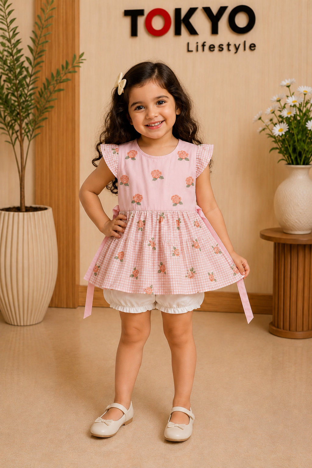 Baby Girl Floral Checkered Frock Dress with Diaper Cover Set198