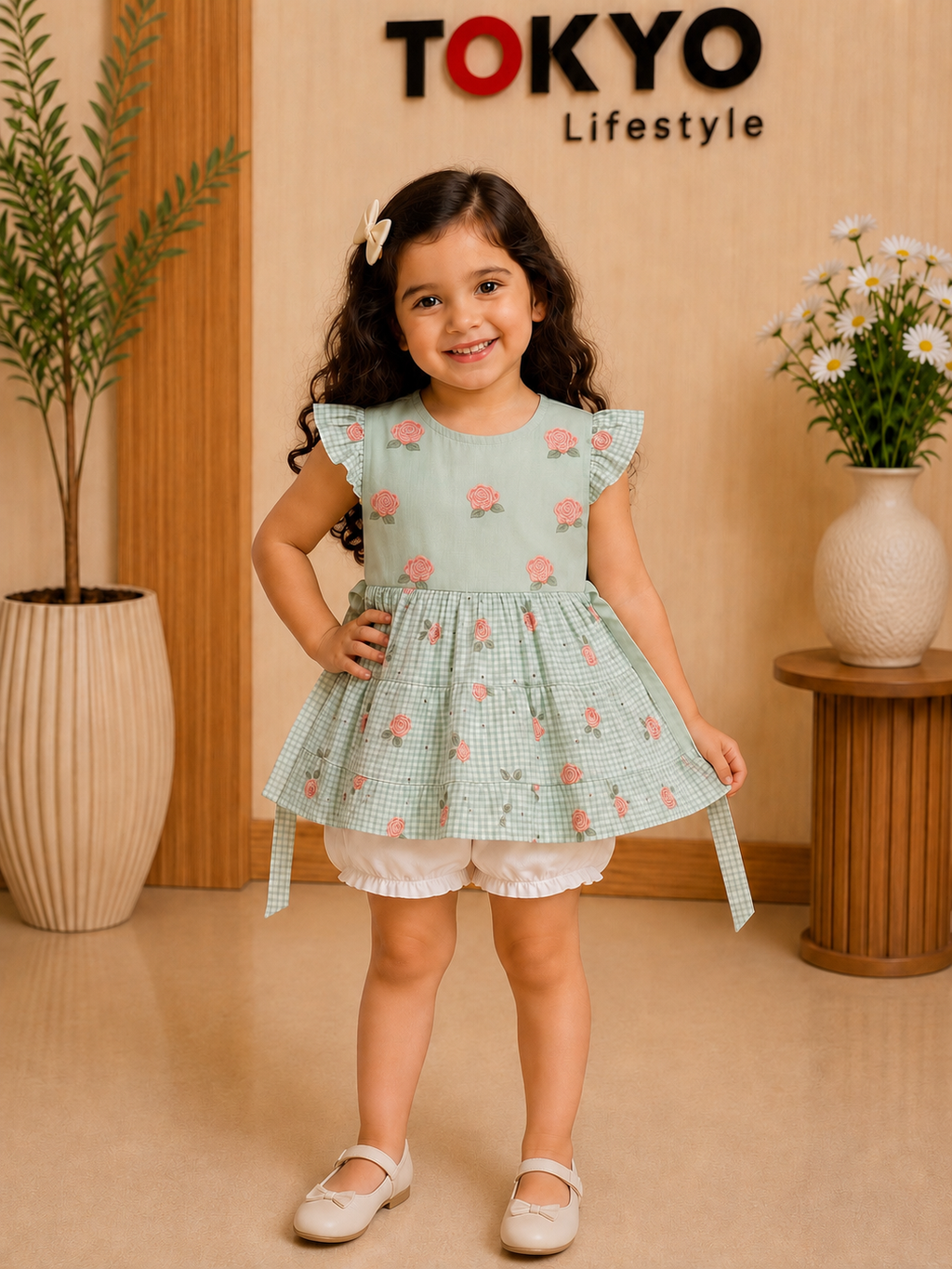 Baby Girl Floral Checkered Frock Dress with Diaper Cover Set198
