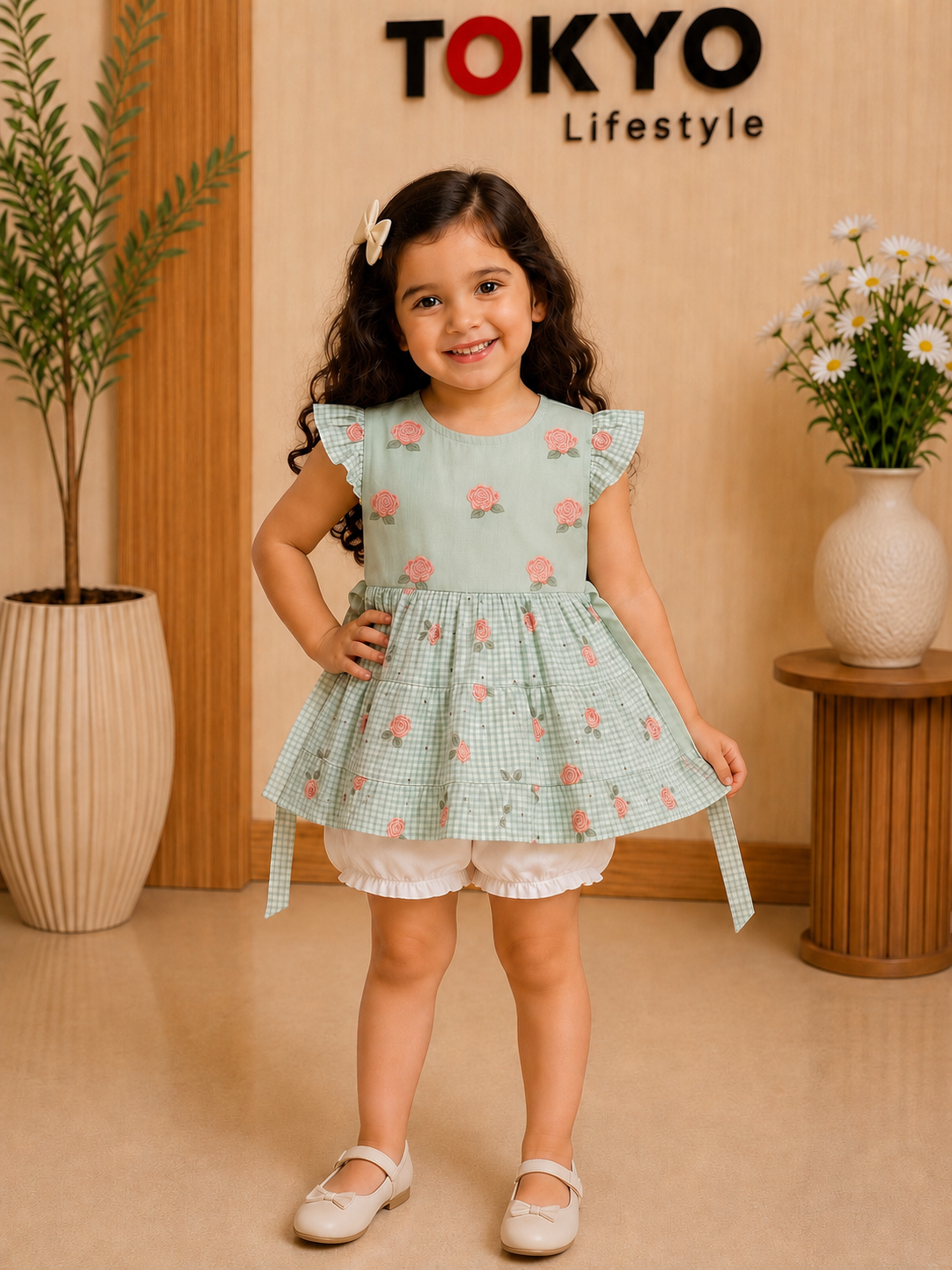 Baby Girl Floral Checkered Frock Dress with Diaper Cover Set198