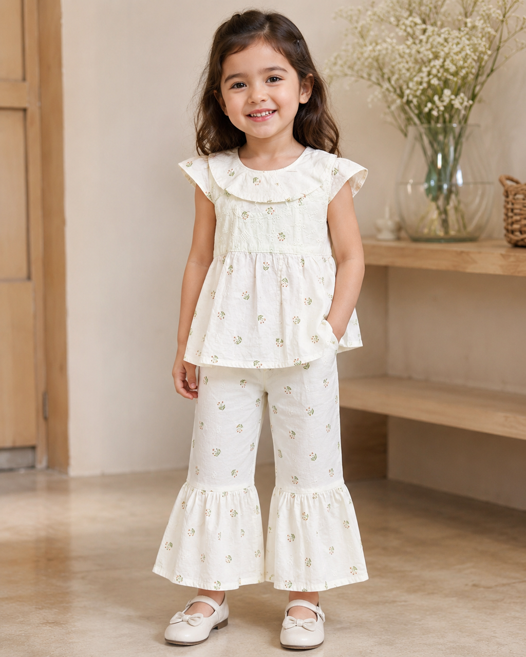 Baby Girls Floral Peplum Top & Bell Bottom Pant Set 1405