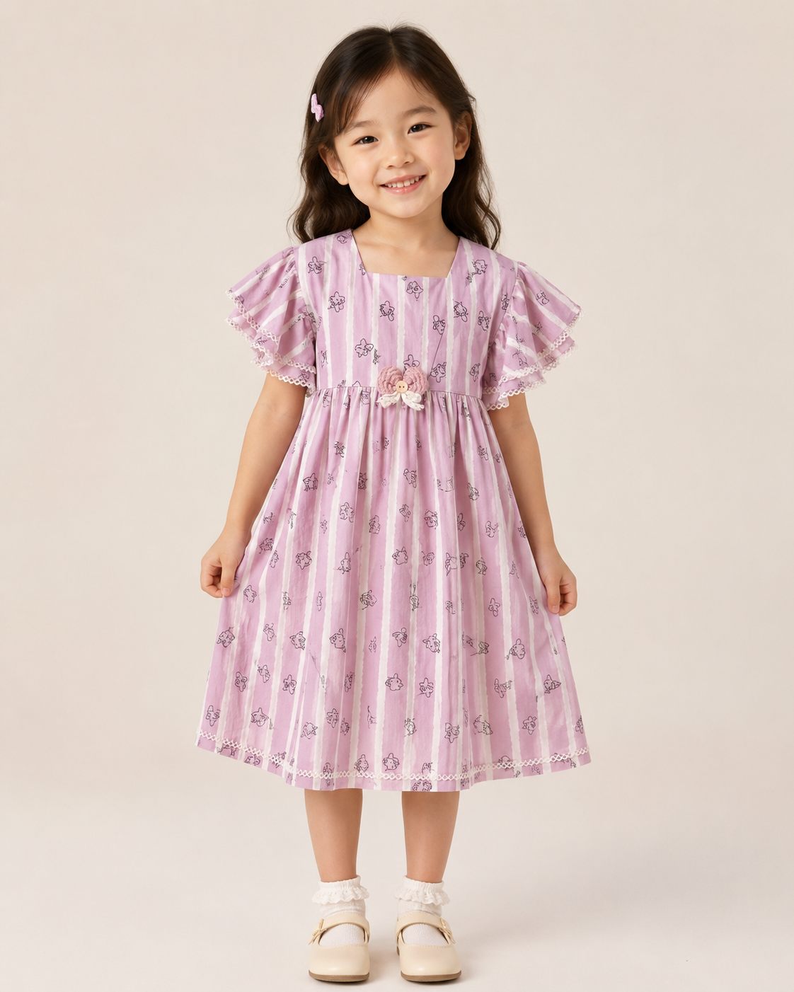 Baby Girls Cute Kitty Printed Striped Frock Dress 5
