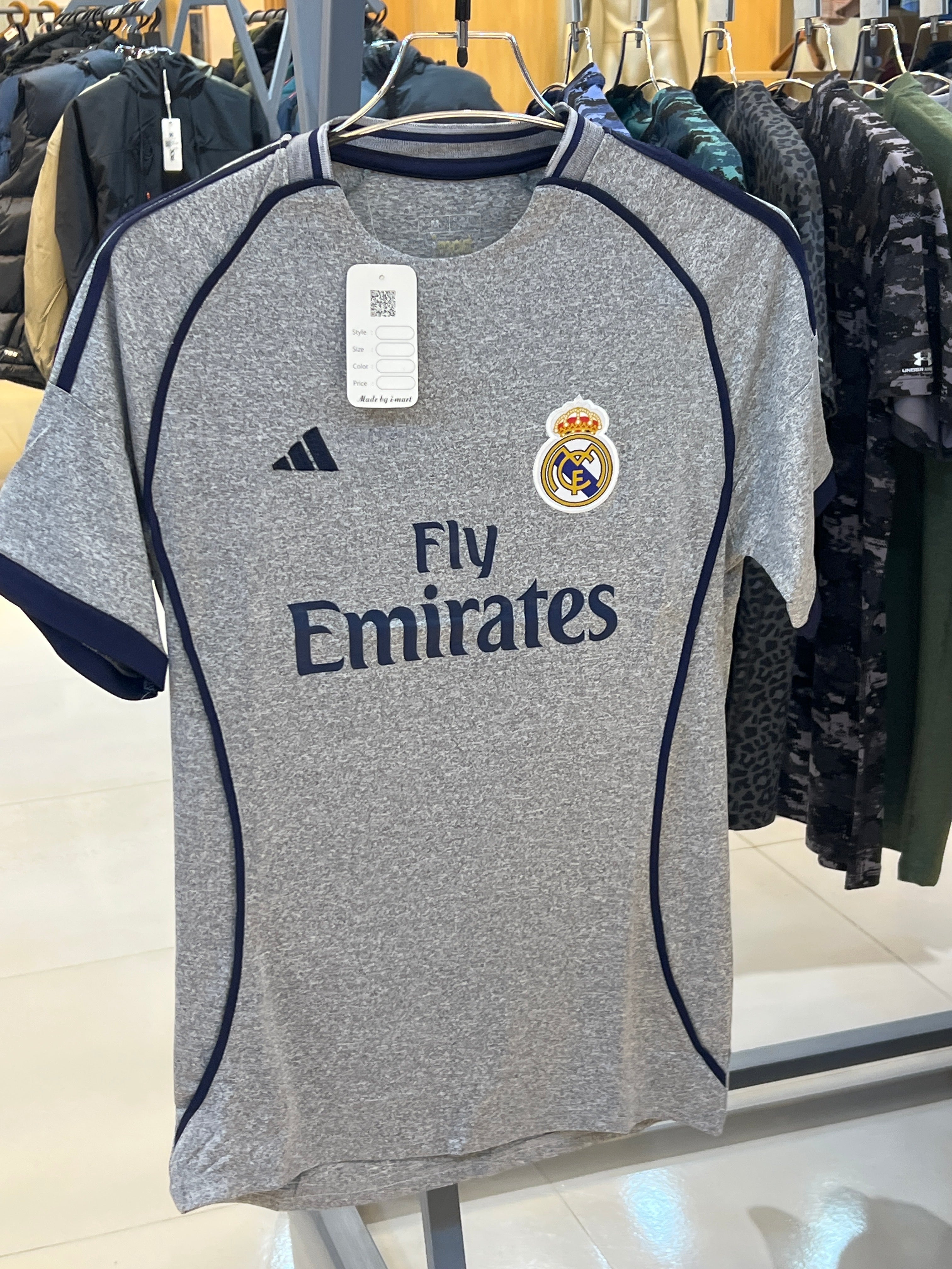 Real Madrid Grey Heather Football Jersey (Fly Emirates) –  Silver