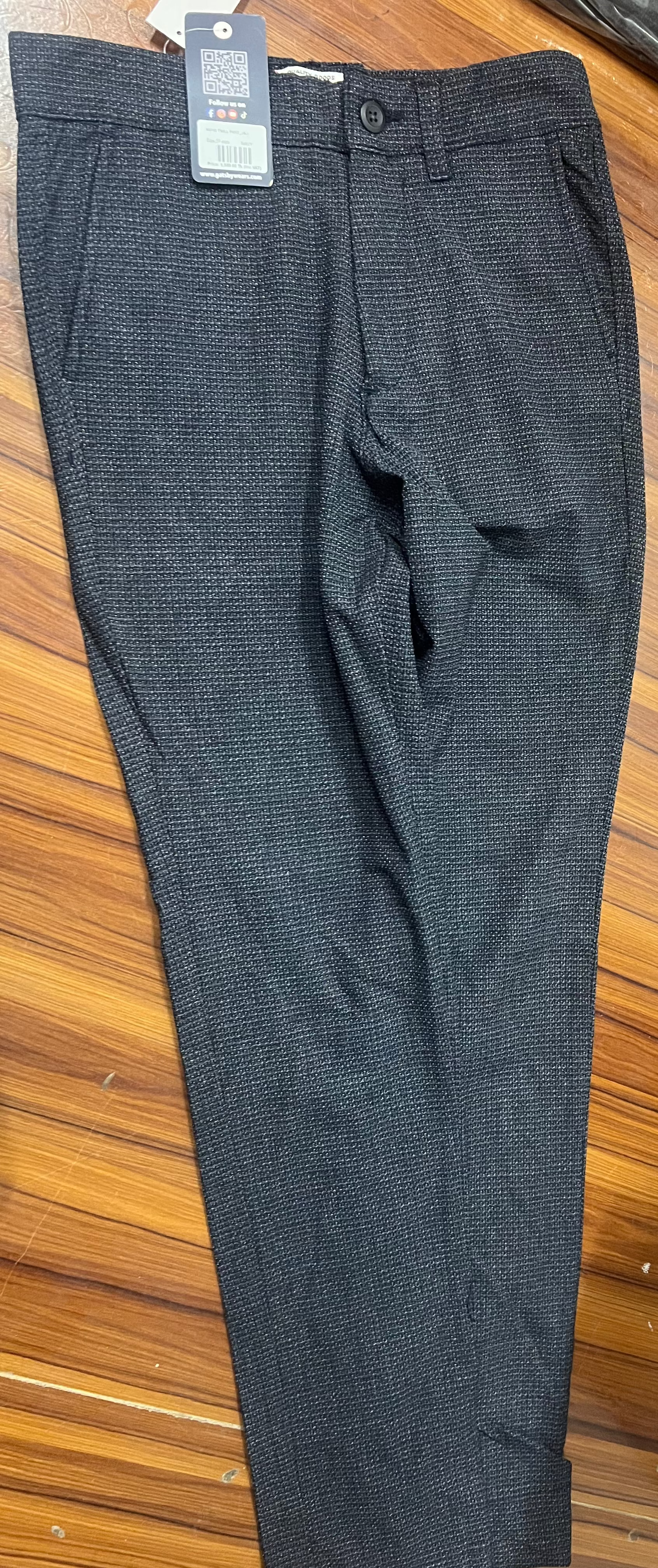 GATSBY Men’s Textured Black Slim Fit Formal Pants
