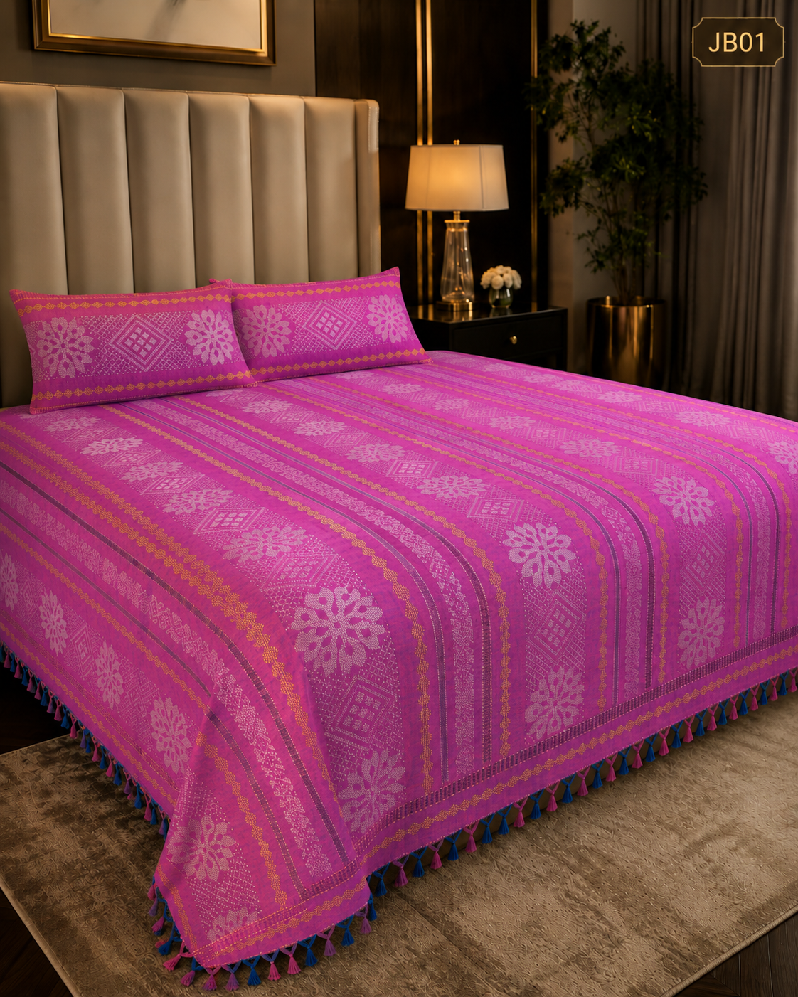 Luxury Magenta Jacquard Jamdani Bedsheet Set-JB01