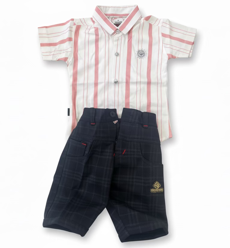 Boys Premium Stripe Shirt & Check Shorts Set B001