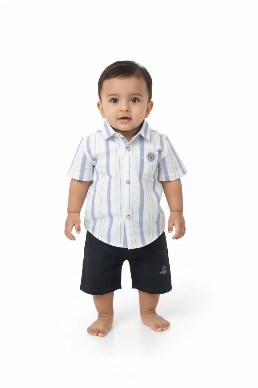 Boys Premium Stripe Shirt & Check Shorts Set B001