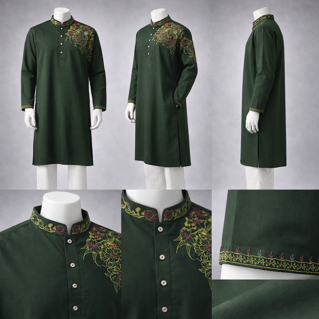 Gatsby Premium Panjabi for Men – Classic Fit | Eid & Festive Wear 03-DEEP OLIV