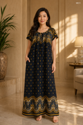 Midnight Gold Printed Maxi Dress-ME11