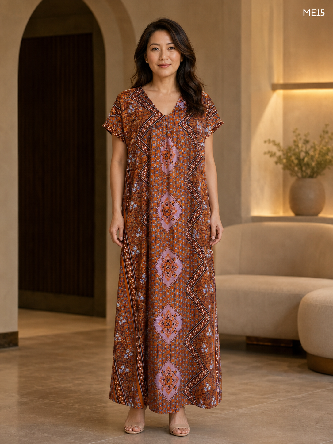 Terracotta Ethnic Printed Zipper Maxi Dress-ME15
