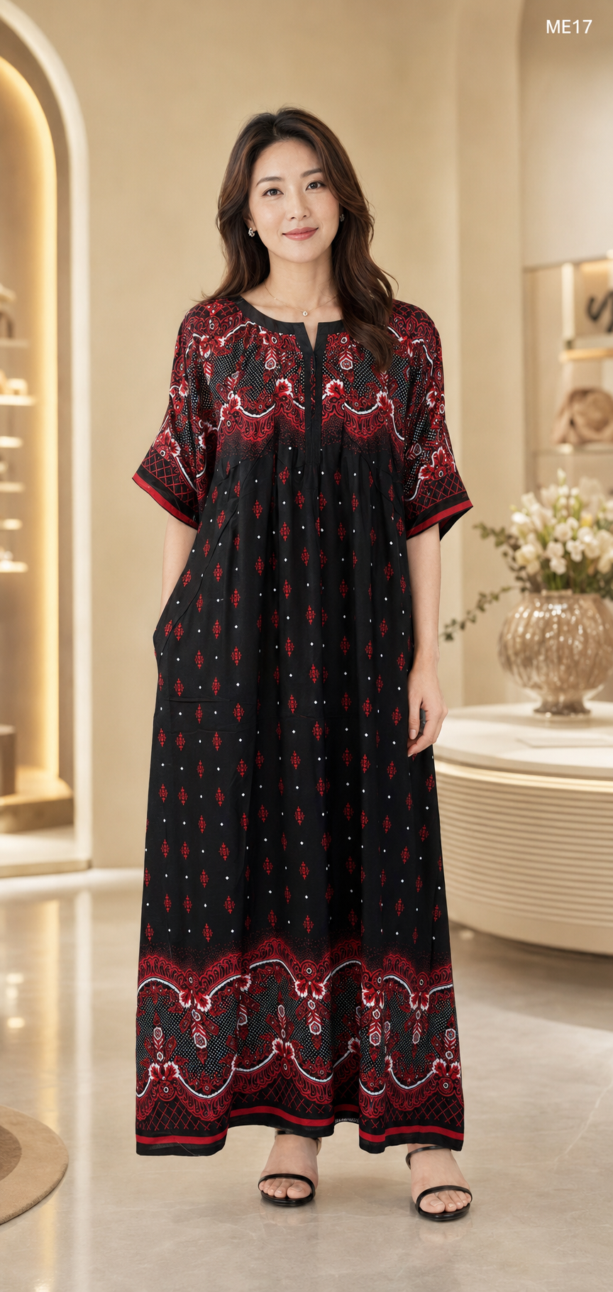 Ruby Noir Printed Zipper Maxi Dress-ME17