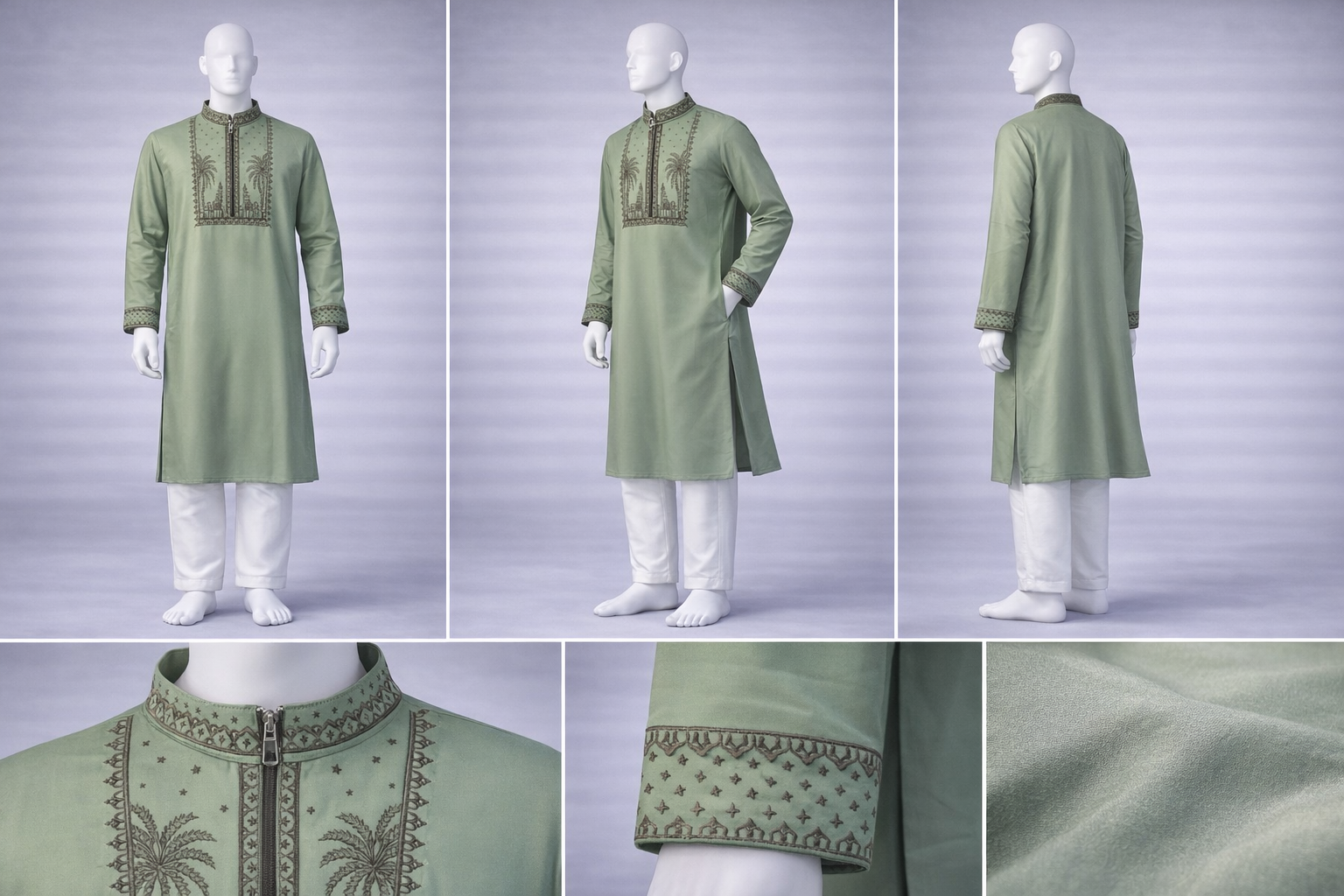 Gatsby Premium Panjabi for Men – Classic Fit | Eid & Festive Wear 07-GREEN