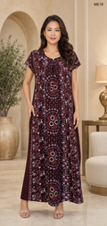 Burgundy Ethnic Printed Zipper Maxi Dress-ME19