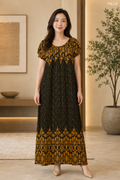 Black Gold Printed Zipper Maxi Dress-ME20