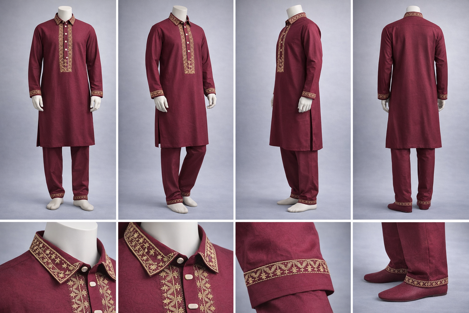 Gatsby Premium Panjabi for Men – Classic Fit | Eid & Festive Wear 06-MAROON 958