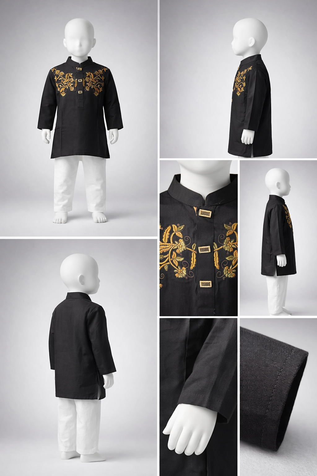 Boys Premium Embroidered Black Panjabi 1217