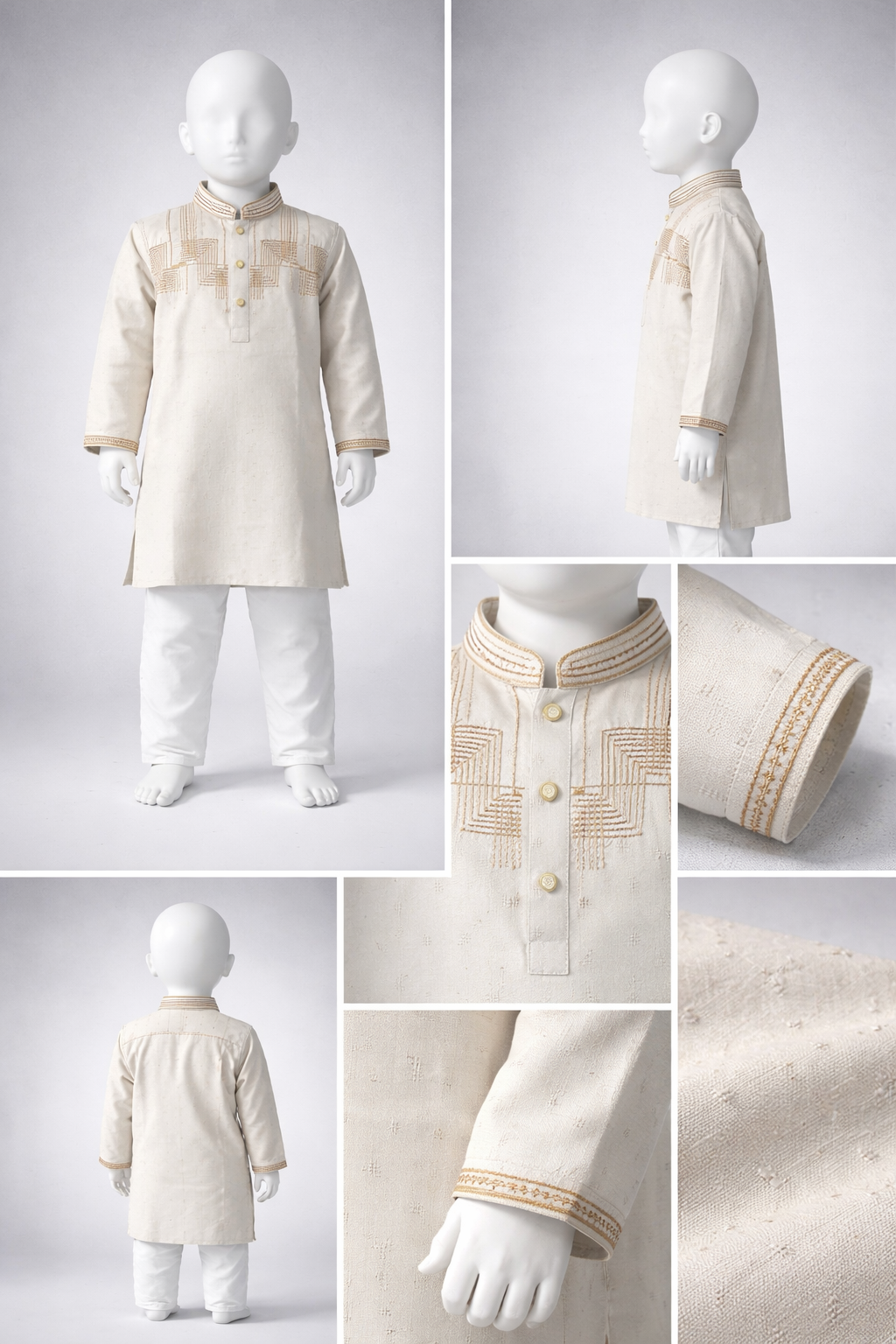 Boys Premium Embroidered Off White Panjabi 1208