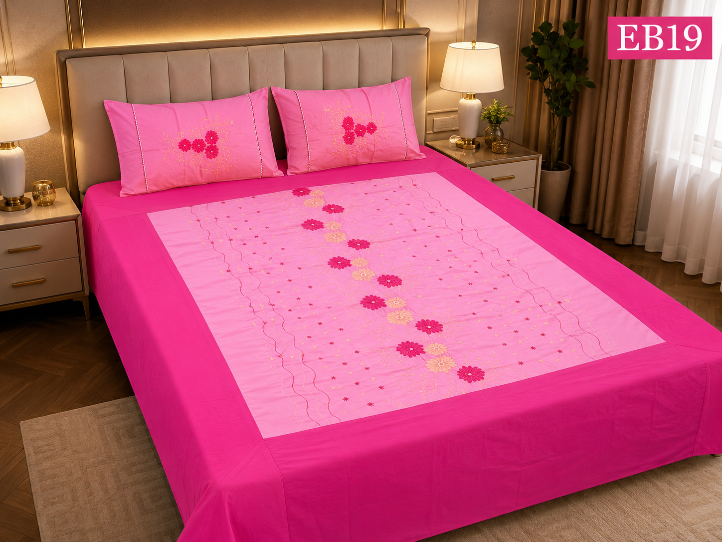 Luxury Floral Embroidered Bedsheet-EB19