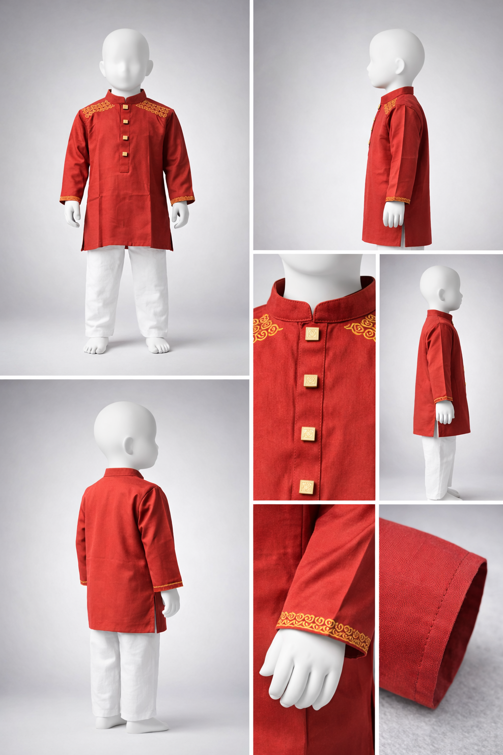 Boys Premium Maroon Panjabi with Shoulder Embroidery 1212