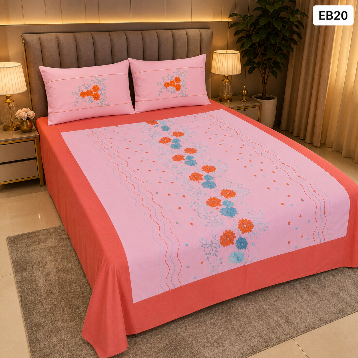 Luxury Floral Embroidered Bedsheet-EB20