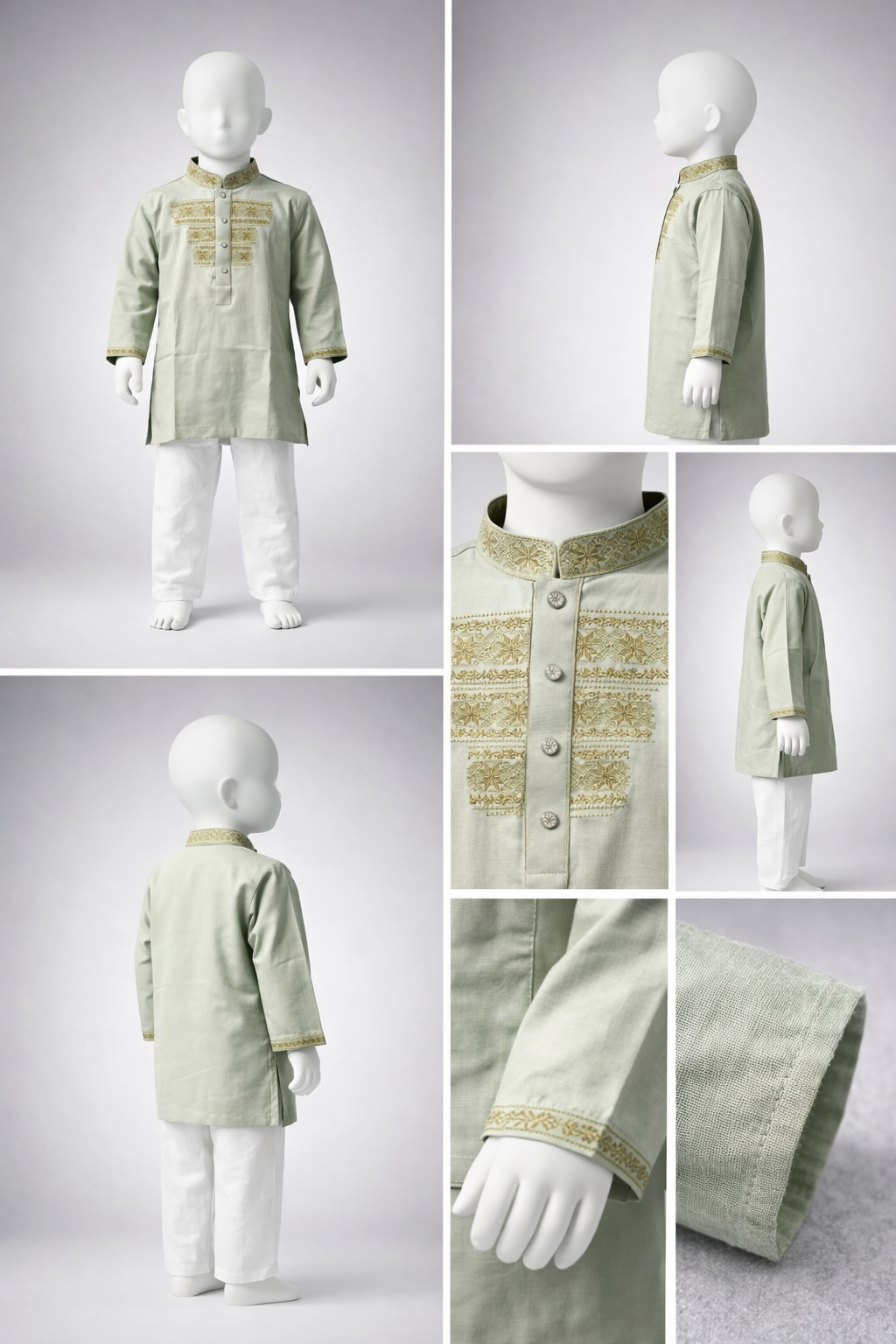 Boys Premium Embroidered Sage Green Panjabi 1214
