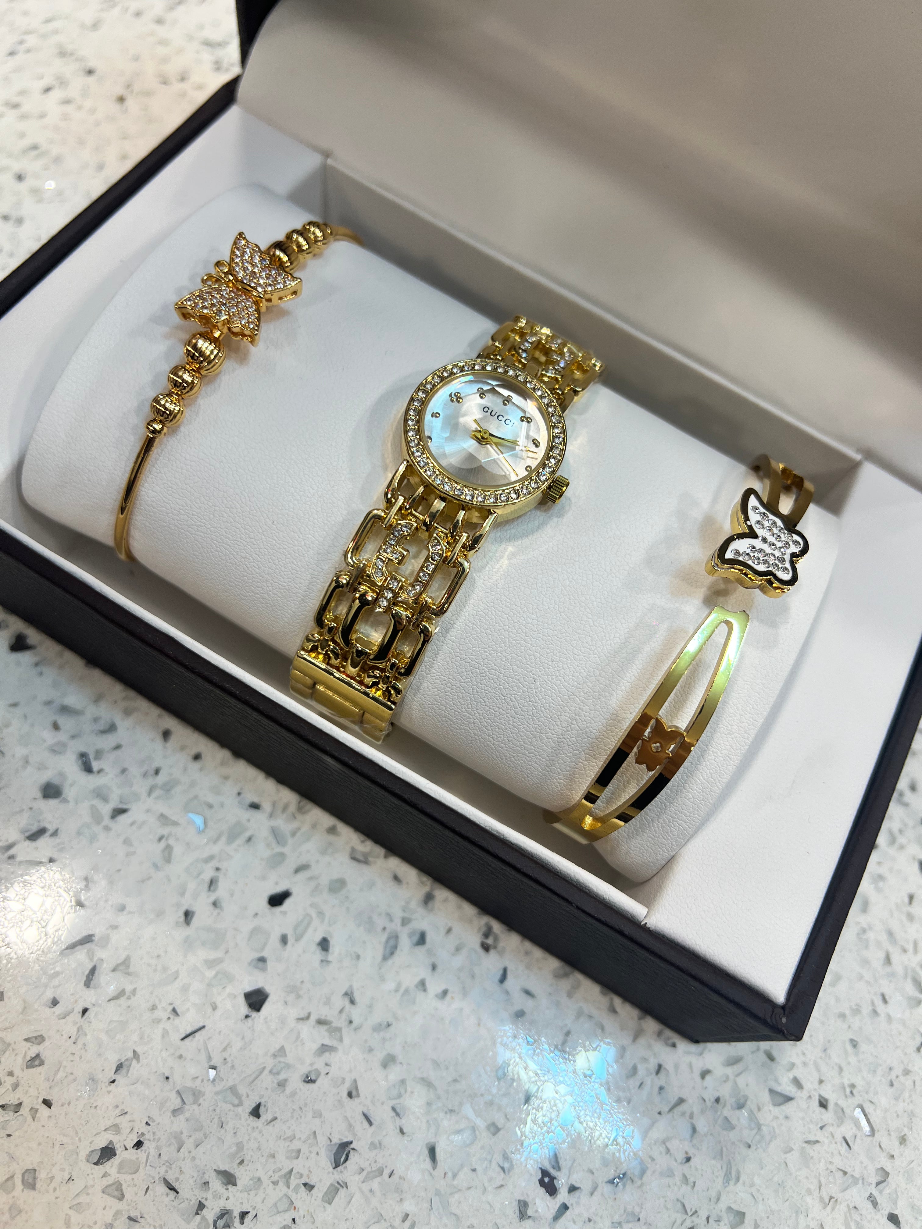 Luxury Gold Crystal Women’s Watch & Bracelet Gift Set BLKH43