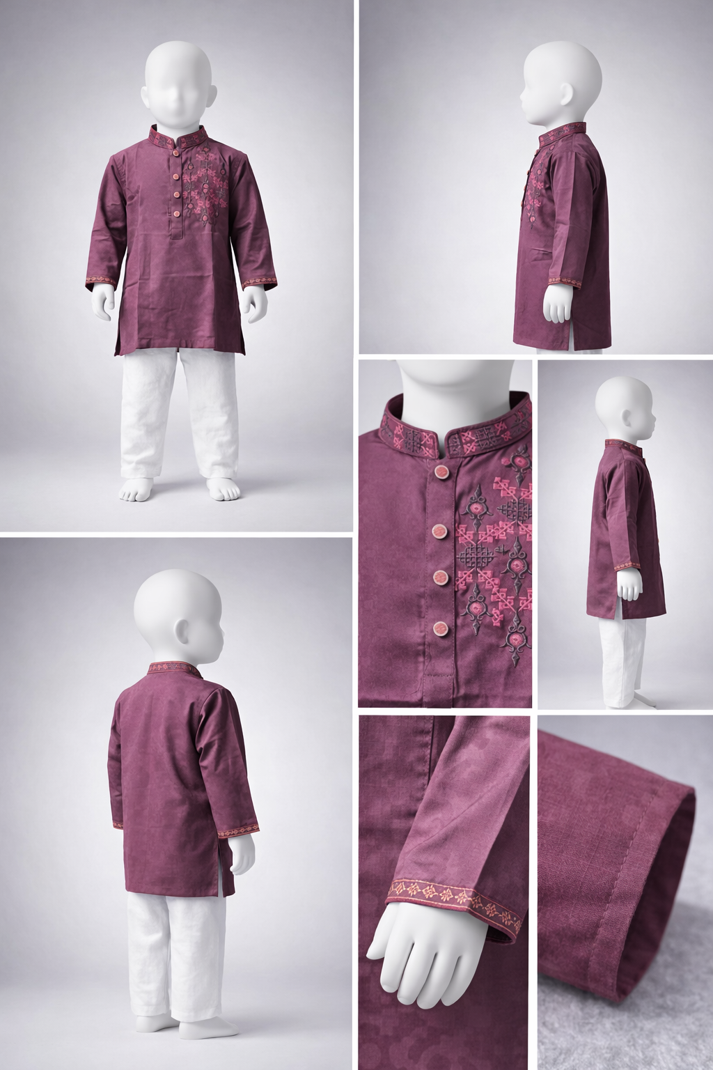 Boys Premium Embroidered Deep Maroon Panjabi 1204