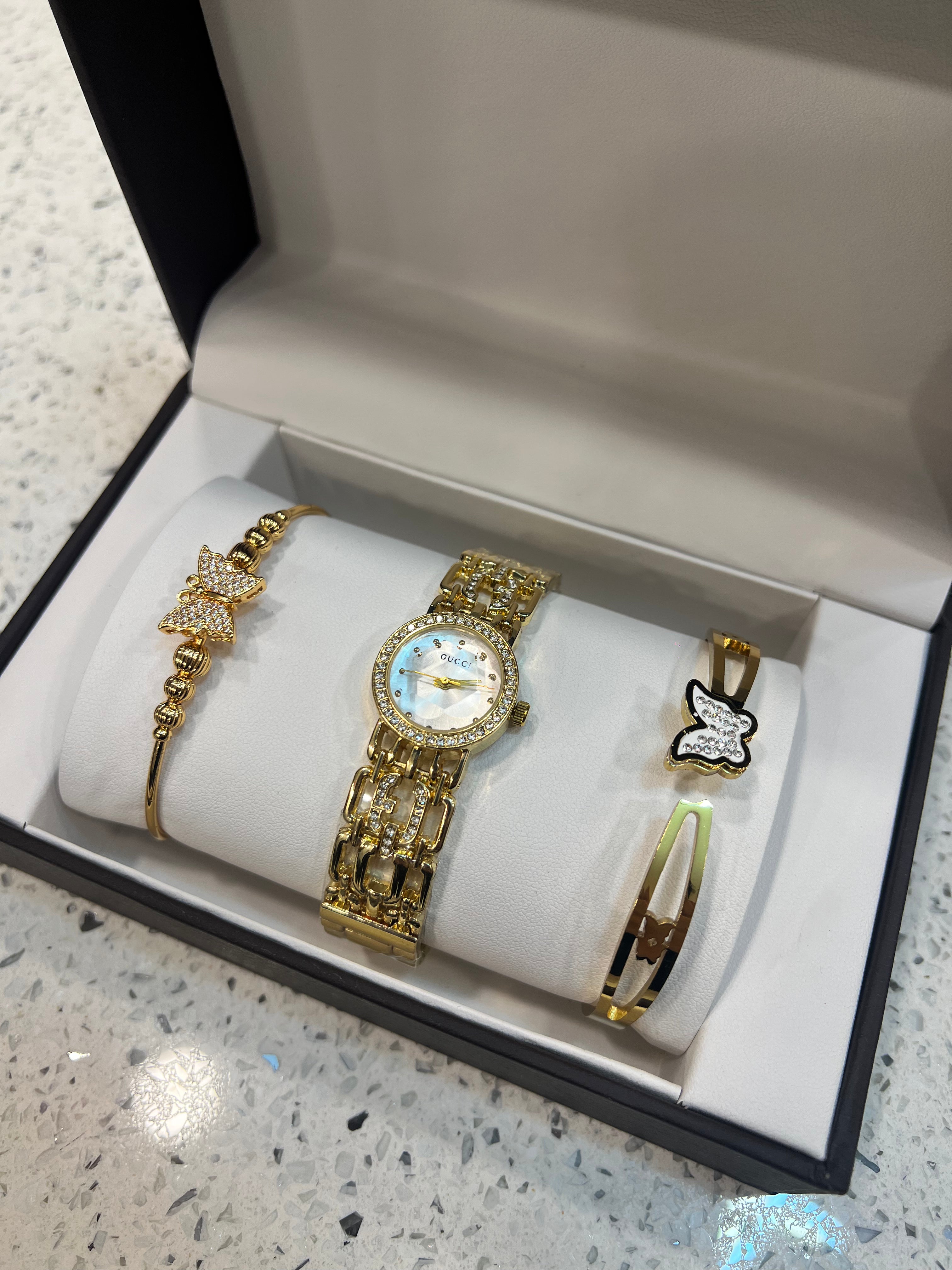 Luxury Gold Crystal Women’s Watch & Bracelet Gift Set BLKH43