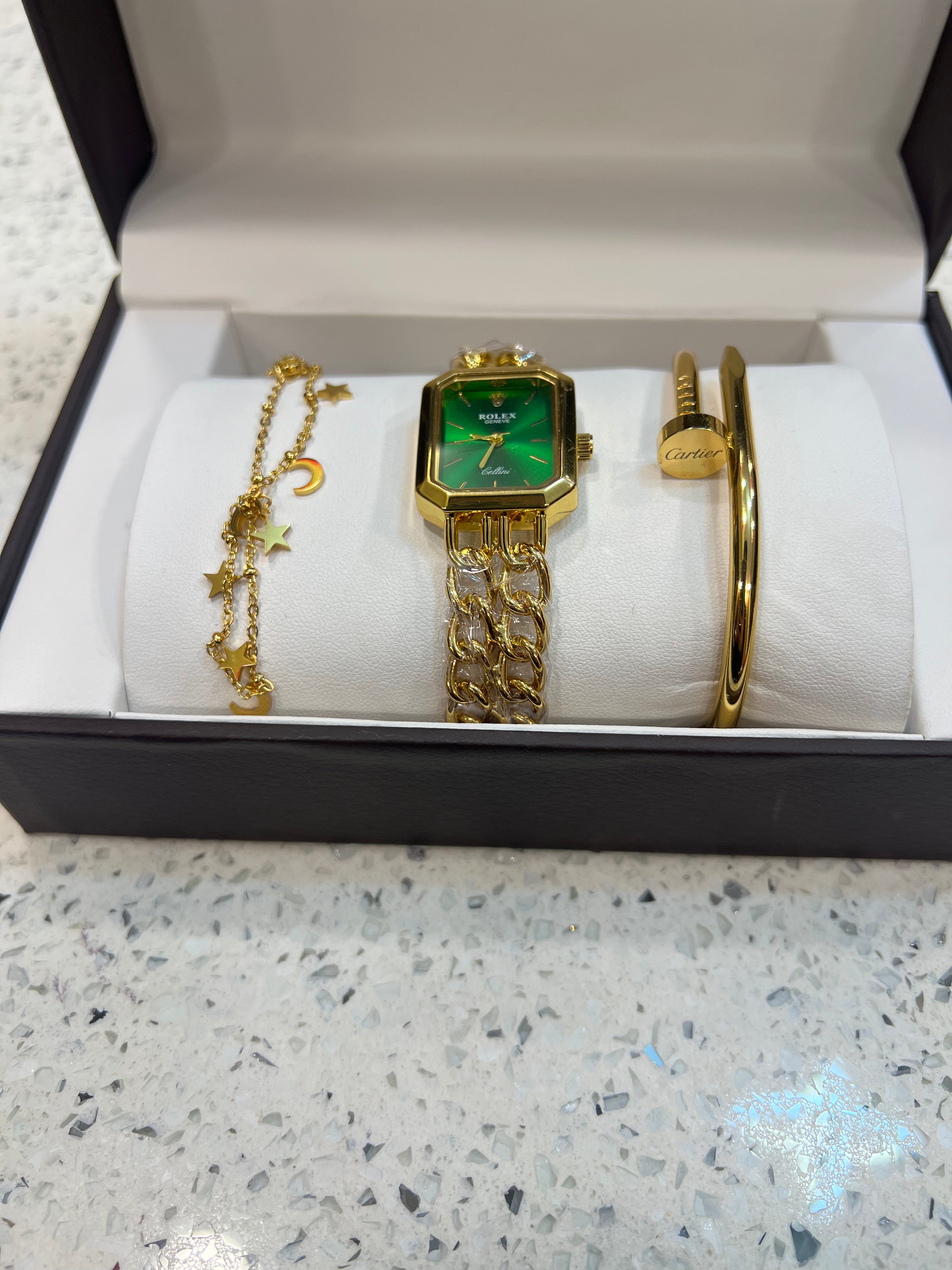 Luxury Gold Crystal Women’s Watch & Bracelet Gift Set BLKH45