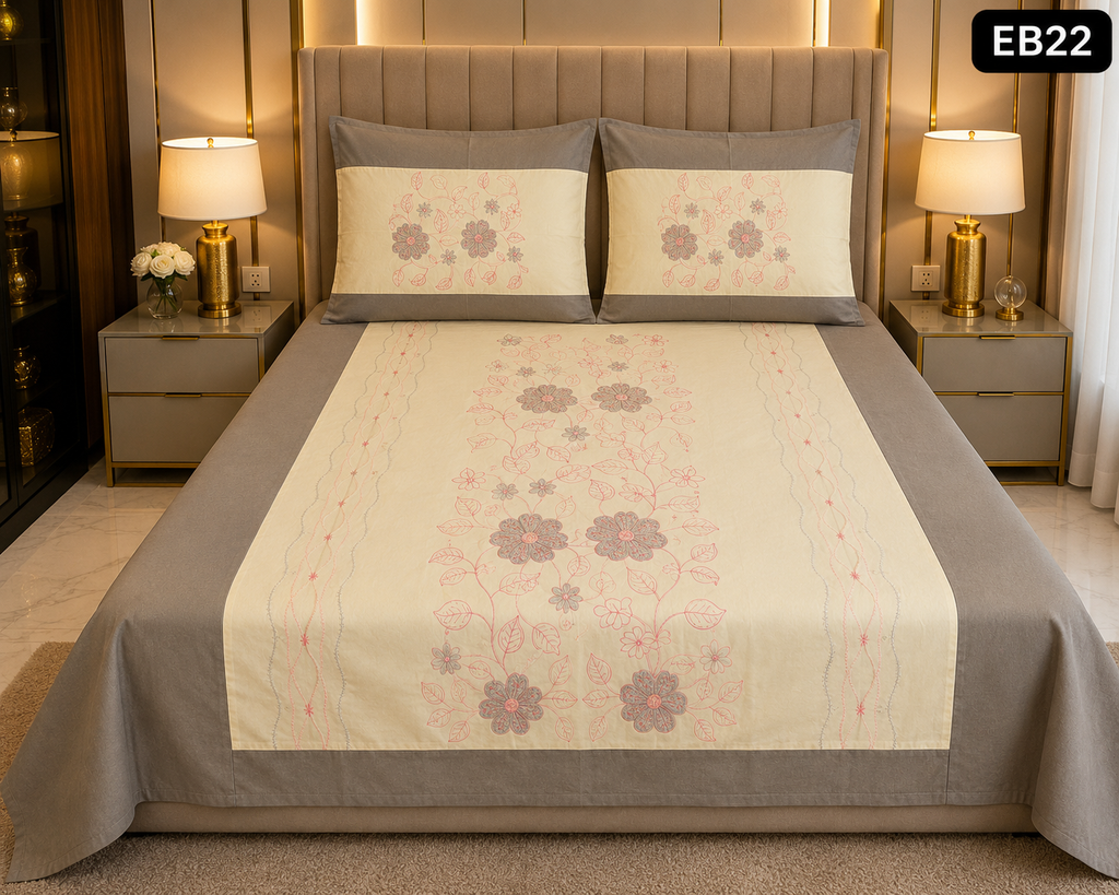 Luxury Floral Embroidered Bedsheet-EB22