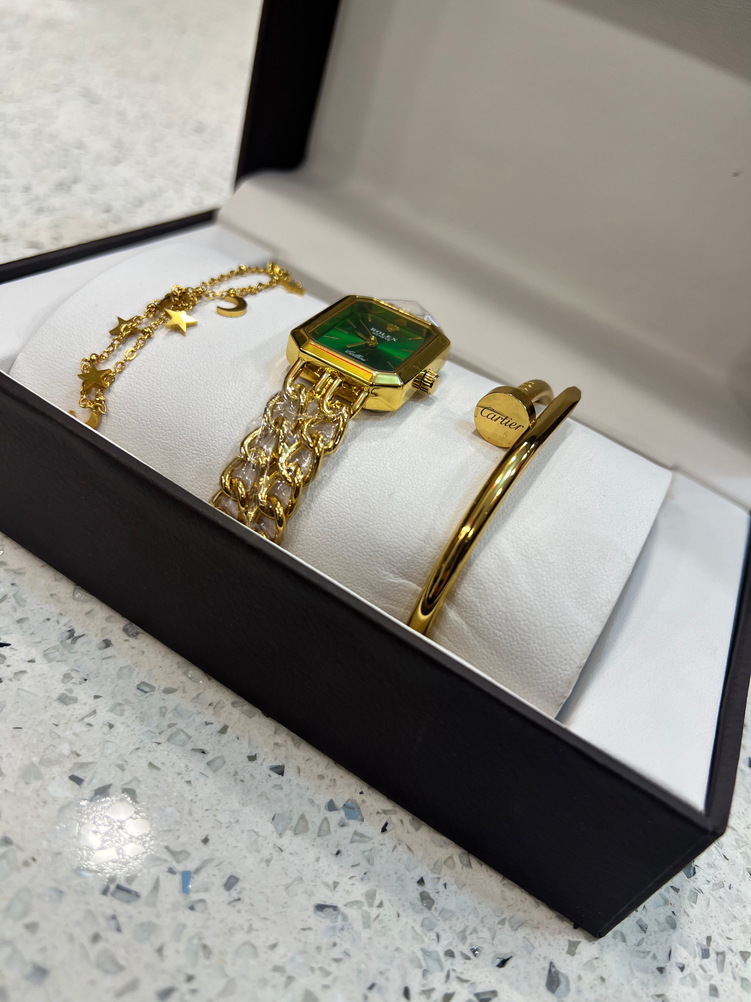 Luxury Gold Crystal Women’s Watch & Bracelet Gift Set BLKH45