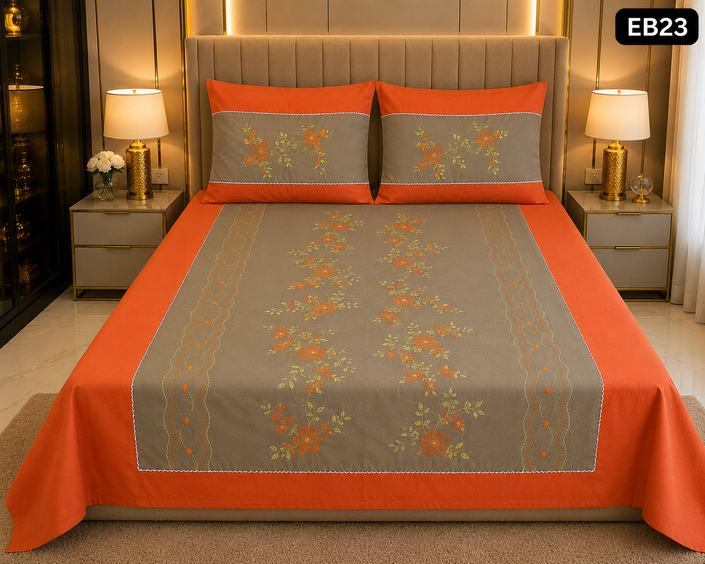 Luxury Floral Embroidered Bedsheet-EB23