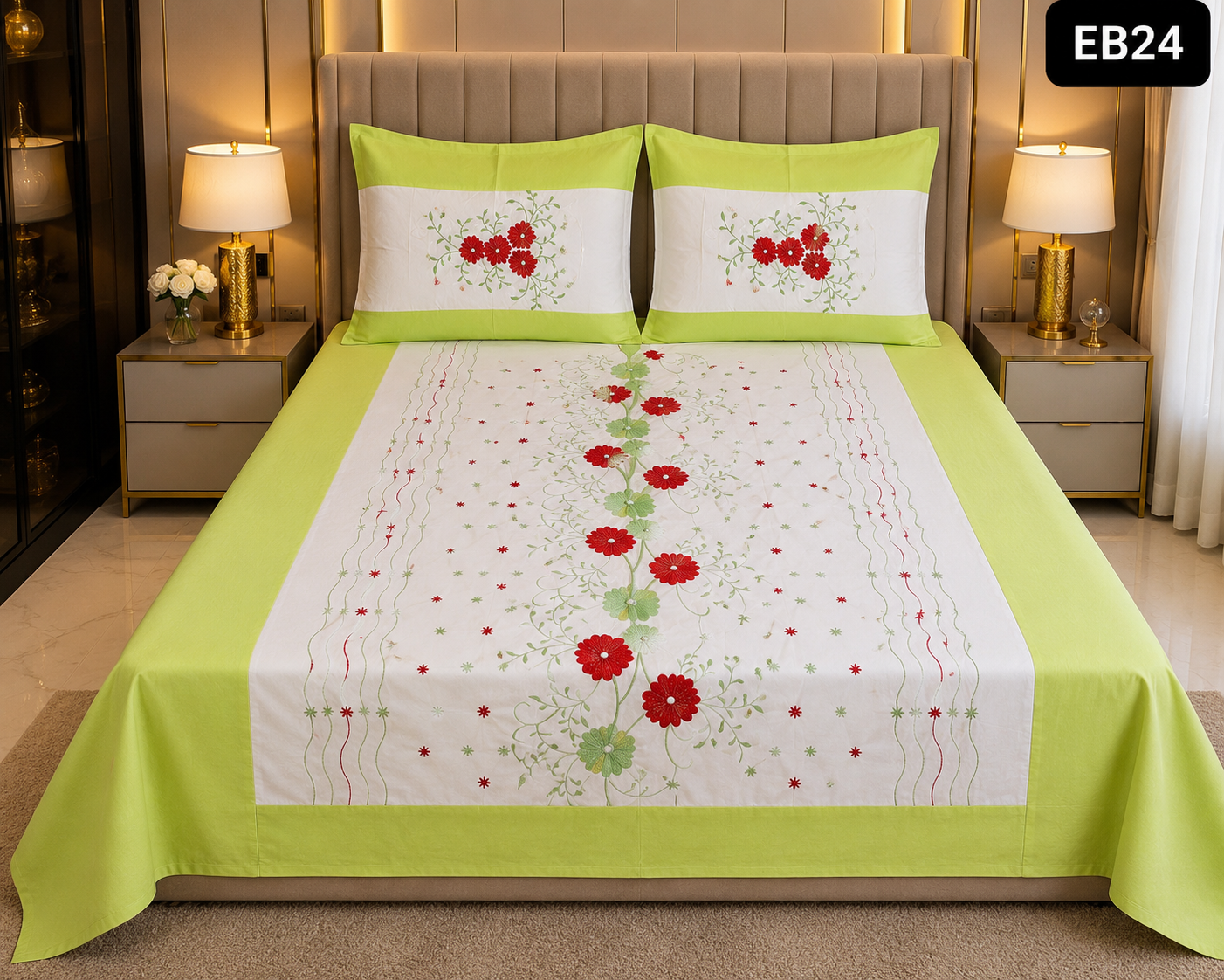 Luxury Floral Embroidered Bedsheet-EB24