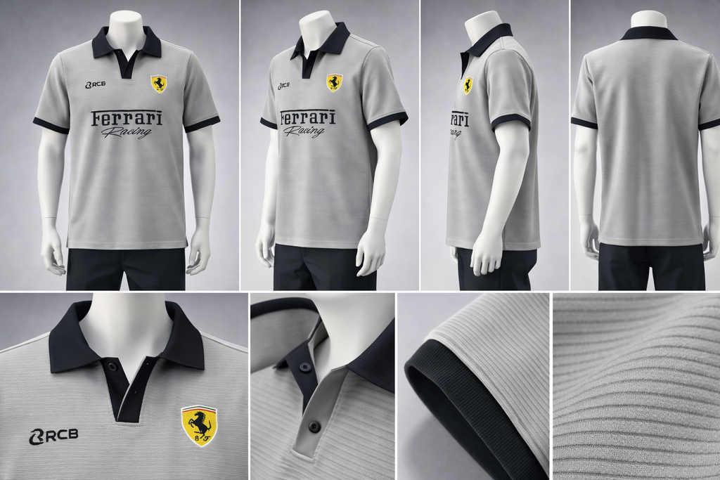 Ferrari Racing Performance Polo – Carbon Grey & Black – Premium Athletic Fit 095