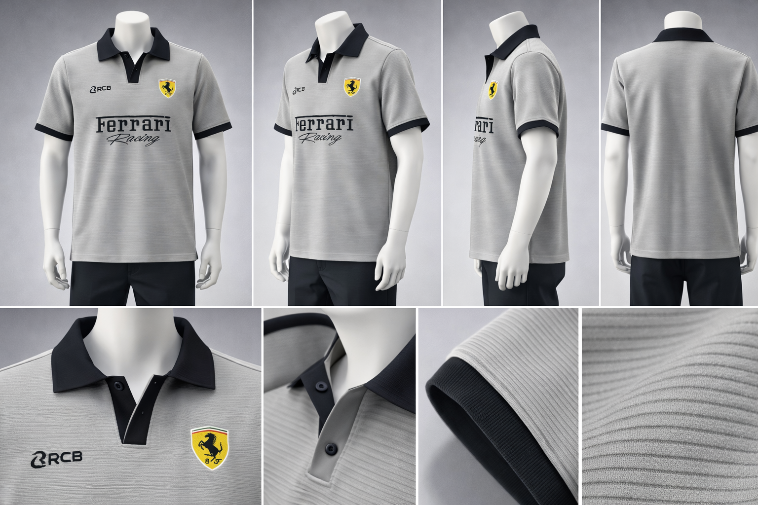 Ferrari Racing Performance Polo – Carbon Grey & Black – Premium Athletic Fit 095