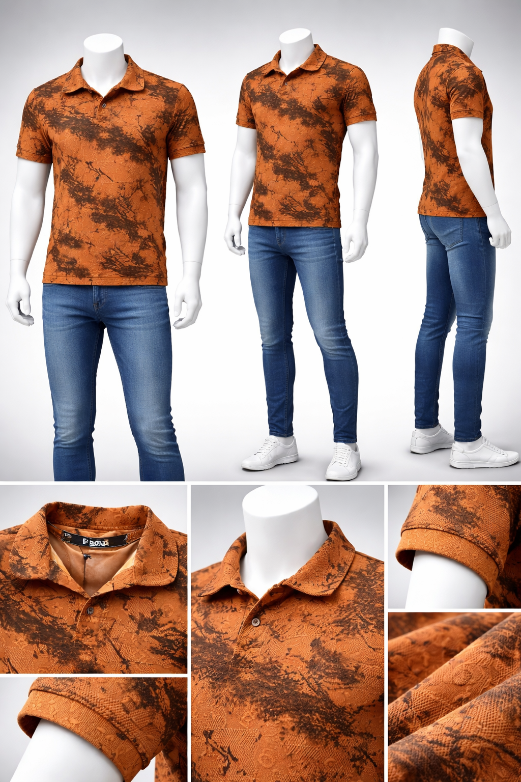 Men's Premium Textured Jacquard Polo T-Shirt – Black (Soft Collar, Luxury Pattern) 252