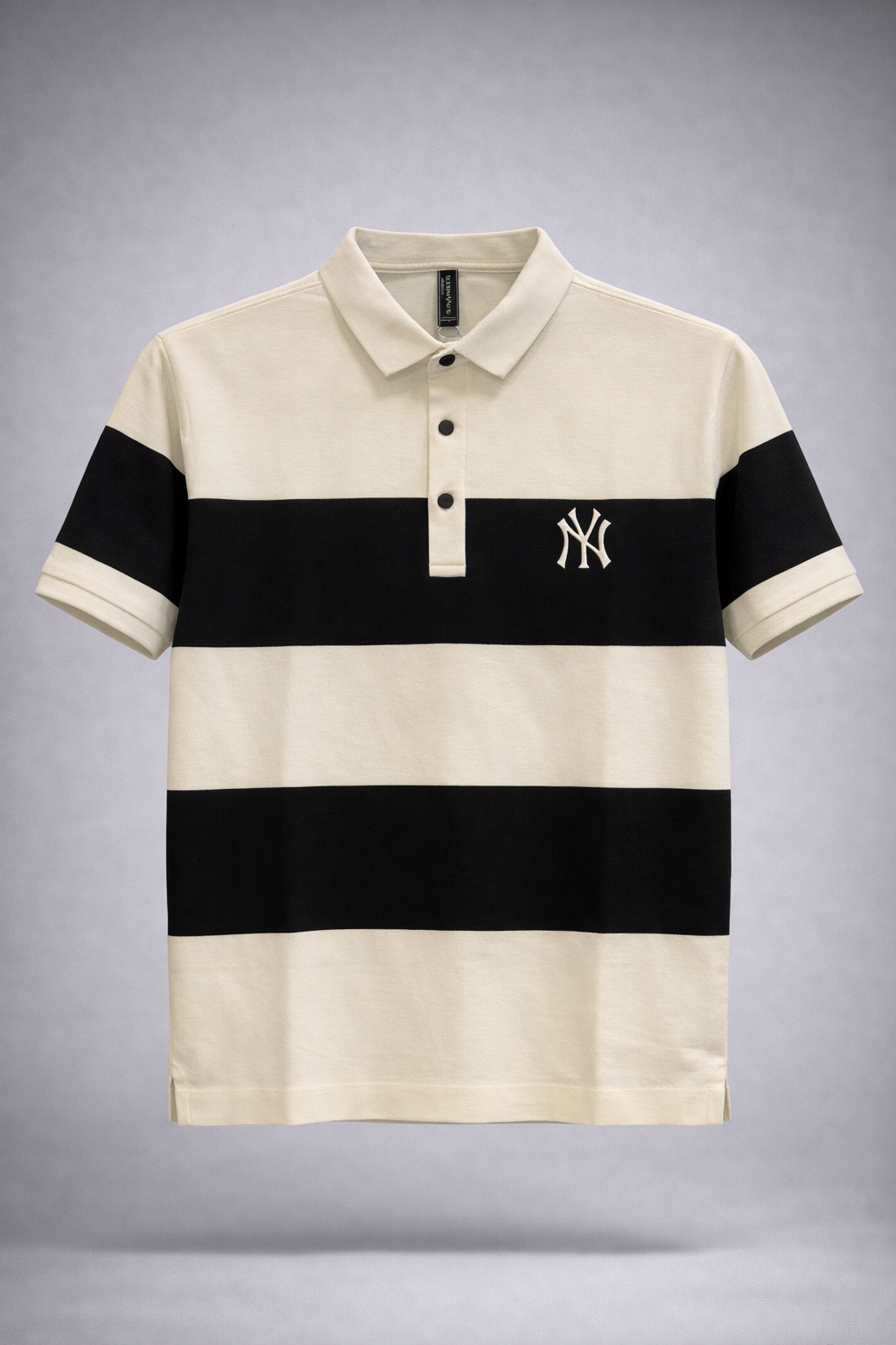 Men's NY Monogram Block Stripe Polo Shirt - Black & Off-White 190