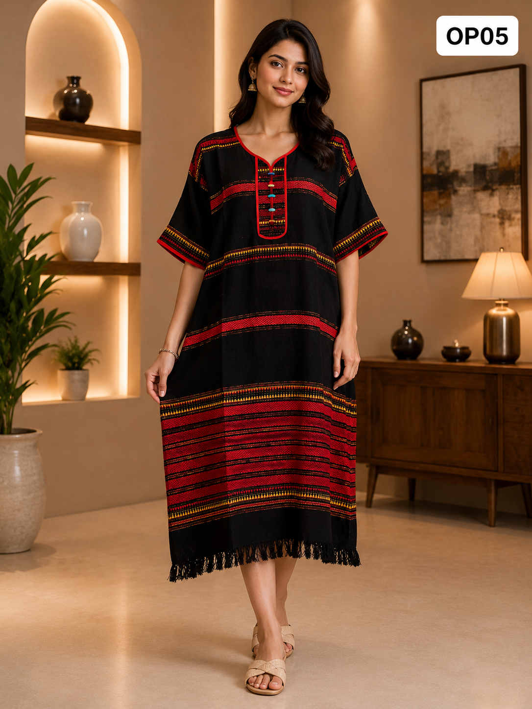Ethnic Stripe Kaftan One Piece Dress-OP05