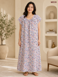 White Base with Blue & Coral Floral Print Maxi Dress-ME39