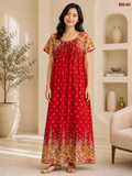 Crimson Red with Multicolor Floral Print Maxi Dress-ME40