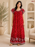 Cherry Red with Black & White Floral Print Maxi Dress-ME41