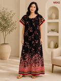 Black with Red & Beige Floral Print Maxi Dress-ME42