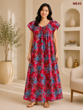 Deep Raspberry Red with Sky Blue Floral Print Maxi Dress-ME45