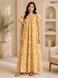 White Base with Mustard Yellow Floral Print Maxi Dress-ME47