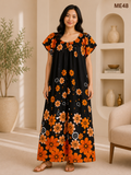 Black with Orange Floral Print Maxi Dress-ME48