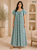 Sage Green with Pink Floral Print Maxi Dress-ME49
